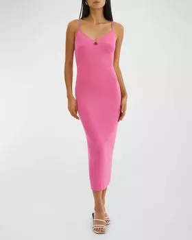 Облегающее платье миди в рубчик с V-образным вырезом Bettina LaMarque, цвет Superpink