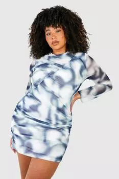 Облегающее платье plus marble tie dye со сборками Boohoo, синий