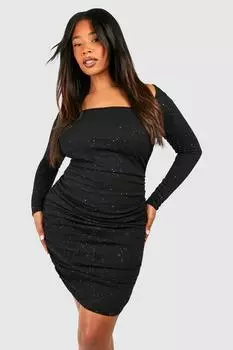 Облегающее платье Plus с блестками и рюшами boohoo, черный