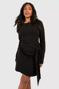 Облегающее платье Plus с ребристым поясом и поясом boohoo, черный