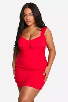 Облегающее платье Plus со складками в бенгальском стиле boohoo, красный