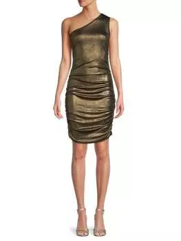 Облегающее платье с эффектом металлик на одно плечо Renee C. Black gold