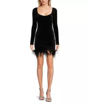 Облегающее платье с длинными рукавами и бархатным подолом City Vibe, черный