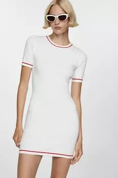 Облегающее платье с короткими рукавами Mango, красный, белый