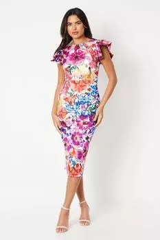 Облегающее платье с объемными рукавами и принтом Pansy Coast, мультиколор