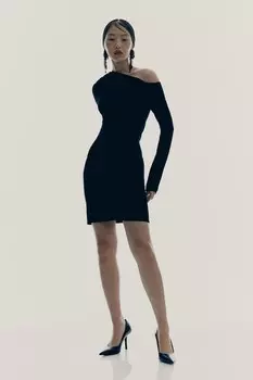 Облегающее платье с одним открытым плечом H&M, черный