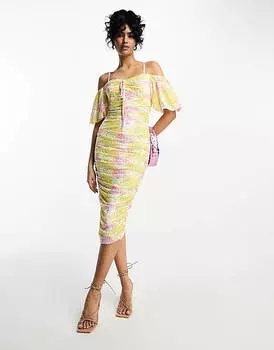 Облегающее платье с открытыми плечами Little Mistress с цветочным принтом