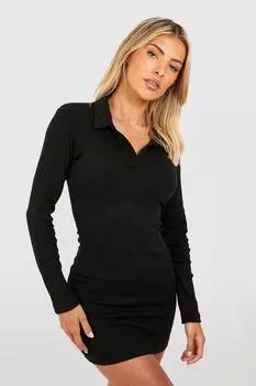 Облегающее платье с воротником и длинными рукавами boohoo, черный