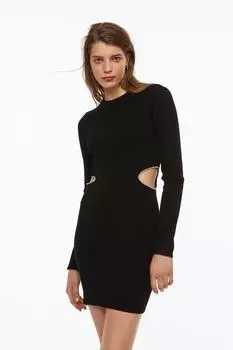 Облегающее платье с вырезами H&amp;M, черный/стразы