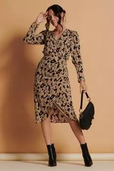 Облегающее платье с запахом и принтом Jolie Moi, бежевый