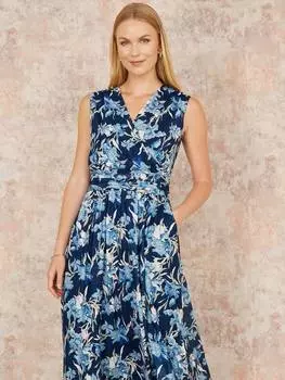 Облегающее платье с запахом из цветочной сетки Yumi, синий