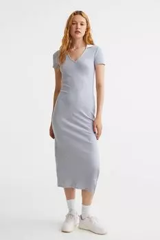 Облегающее платье в рубчик H&amp;M, светло-серый