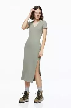 Облегающее платье в рубчик H&amp;M, светло-зеленый хаки