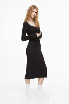 Облегающее платье в рубчик H&M, черный