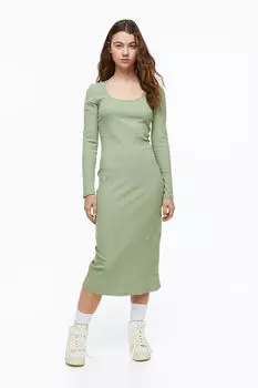 Облегающее платье в рубчик H&M, хаки