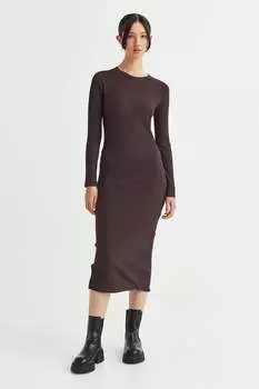 Облегающее платье в рубчик H&M, коричневый