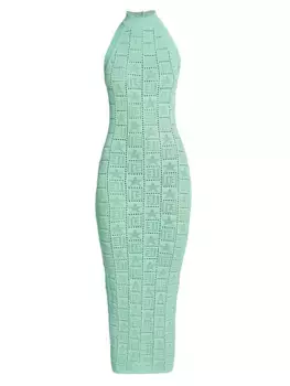 Облегающее платье вязки пуантель с монограммой Balmain, цвет mint green