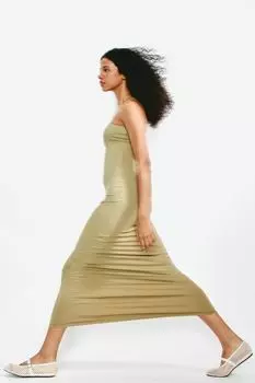 Облегающее платье выреза бандо H&M, хаки