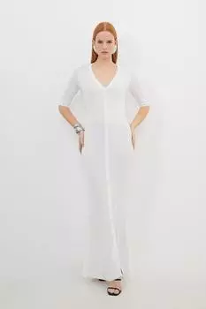 Облегающее прозрачное вязаное платье мидакси на пуговицах спереди из вискозы Karen Millen, белый