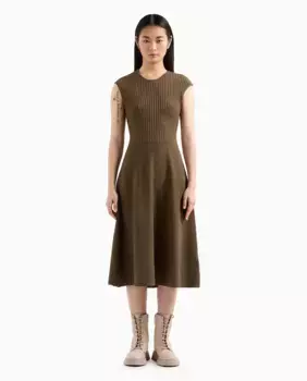 Облегающее расклешенное платье миди из трикотажа Armani Exchange, цвет Kaki