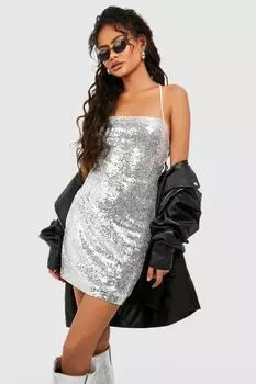 Облегающее вечеринческое платье с пайетками на спине Boohoo, серебряный