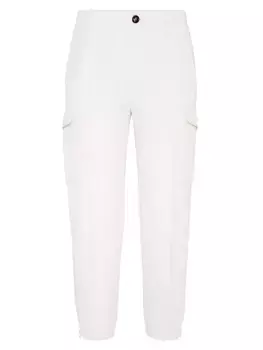 Облегающие брюки из крученого льна и хлопка Brunello Cucinelli, цвет off white