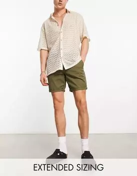 Облегающие шорты чинос цвета хаки ASOS стандартной длины с подвернутым краем