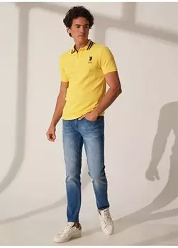 Облегающие синие мужские джинсовые брюки с нормальной талией и нормальными штанинами IYOR23Y U.S. Polo Assn., синий