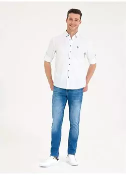 Облегающие синие мужские джинсовые брюки с нормальной талией и нормальными штанинами IYOR23Y U.S. Polo Assn., синий