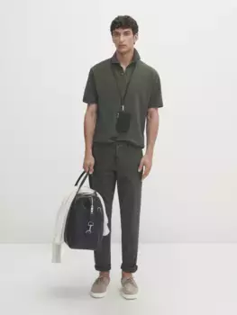 Облегающие текстурированные чиносы оттоманского типа Massimo Dutti, хаки