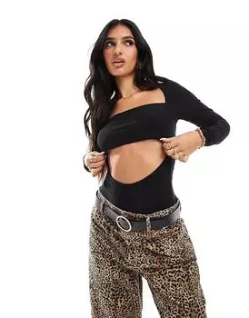Облегающий боди с длинными рукавами черного цвета ASOS DESIGN