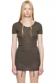 Облегающий боди с пуговицами и рубчиком Lemaire, коричневый