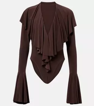 Облегающий боди с рюшами Norma Kamali, коричневый