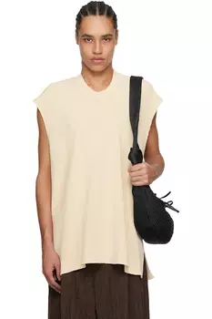 Облегающий хлопковый трикотажный жилет Homme Pliss Issey Miyake, бежевый