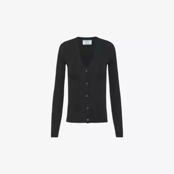 Облегающий кардиган из кашемира и шелка с V-образным вырезом Prada, черный