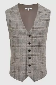 Облегающий клетчатый жилет Rowhill из шерсти Reiss