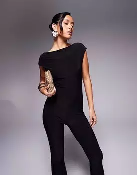 Облегающий комбинезон Missyempire с открытой спиной и расклешенными брюками черного цвета