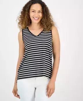 Облегающий полосатый топ Petite Striped Easy Fit Style & Co, черный