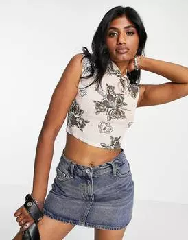 Облегающий сетчатый топ с татуировкой ASOS DESIGN