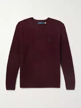 Облегающий свитер из смеси шерсти и кашемира с косичной вязкой POLO RALPH LAUREN, цвет Merlot