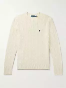 Облегающий свитер из смеси шерсти и кашемира с косичной вязкой POLO RALPH LAUREN, бежевый