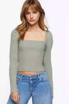 Облегающий свитер в рубчик с завязкой на спине Forever 21, зеленый