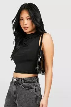 Облегающий топ без рукавов с драпировкой Petite boohoo, черный
