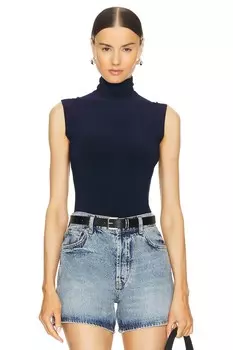 Облегающий топ без рукавов с высоким воротом Norma Kamali, синий