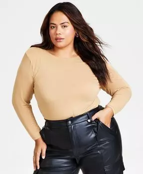 Облегающий топ больших размеров с подплечниками Bar III, тан/бежевый