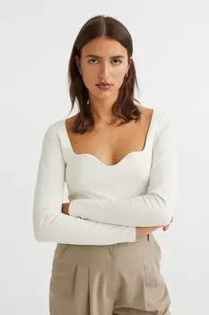 Облегающий топ из джерси H&M, сливочный