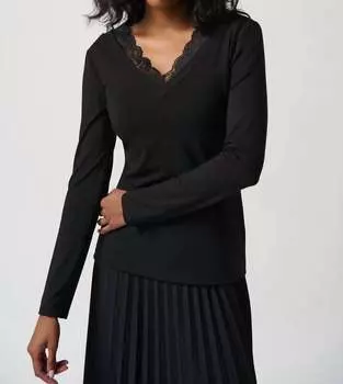 Облегающий топ из джерси и кружева черного цвета Joseph Ribkoff