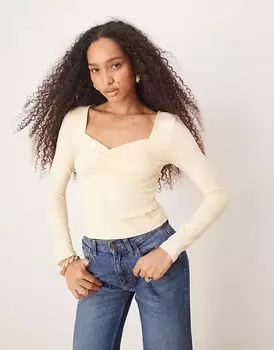 Облегающий топ из полиамида с длинными рукавами и сборкой на груди ASOS DESIGN пастельно-желтого цвета