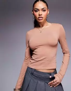 Облегающий топ с длинными рукавами ASOS DESIGN цвета мокко
