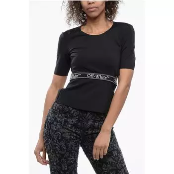 Облегающий топ с короткими рукавами и вырезом Off-White, Black